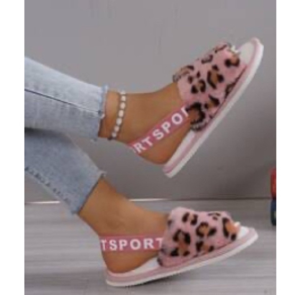 Leopard Print Pink Slide Sandals